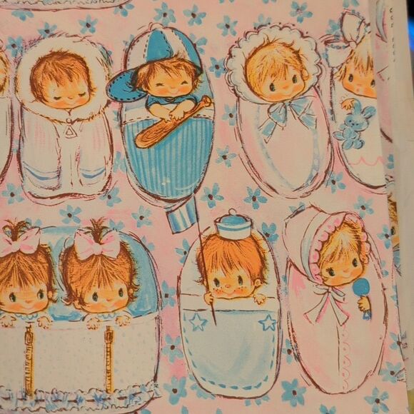 MCM Vintage 50s 60s 70s new baby shower wrapping paper lot - Picture 16 of 16